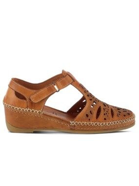 Spring Step Irin T-Strap Leather Wedge Sandals Brown SZ 41/ US 10